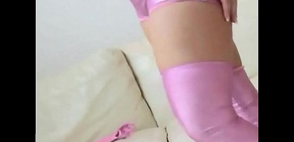  These shiny purple PVC panties are almost too tight